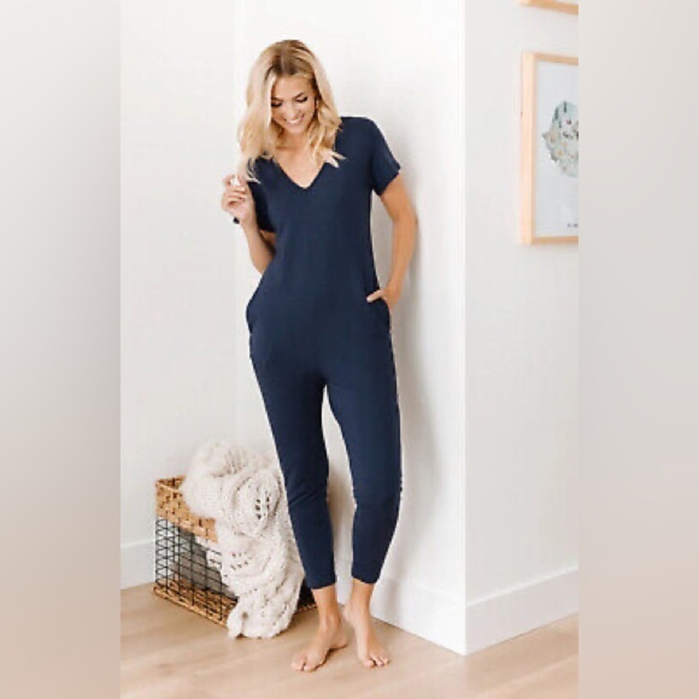 Casual V-Neck Navy Women's Jumpsuit